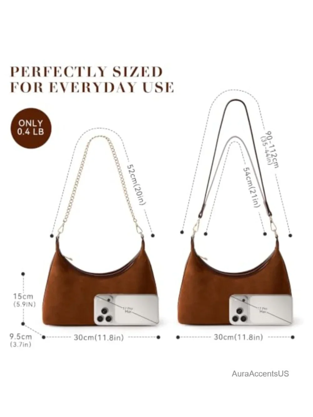 Faux Suede Small Hobo Shoulder Bag with 3 Straps